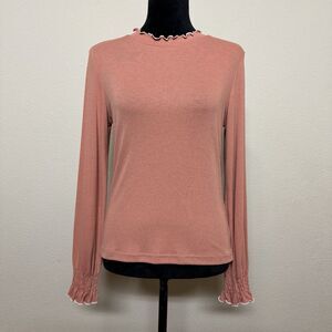 Inman top women medium lightweight lettuce hem bishop sleeve orange